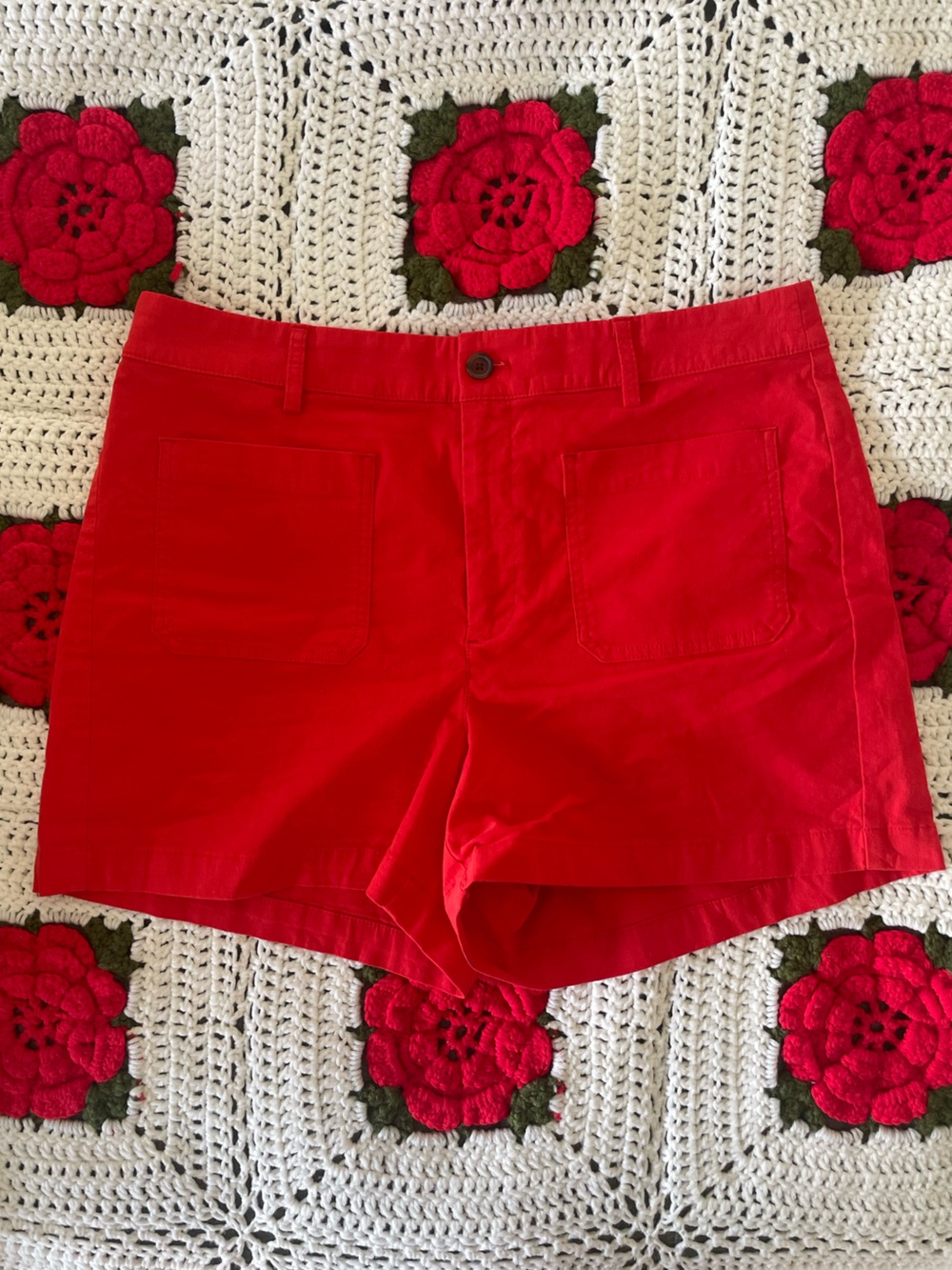 J.Crew Factory Lizzie High-Rise Linen Blend Patch Pocket Shorts Size 31 Red